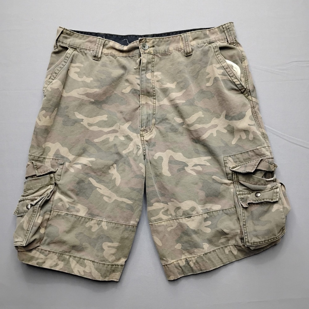 Levis Squad Cargo Shorts Mens 42 Camo Green Cotton Multi Pocket Casual Y2K